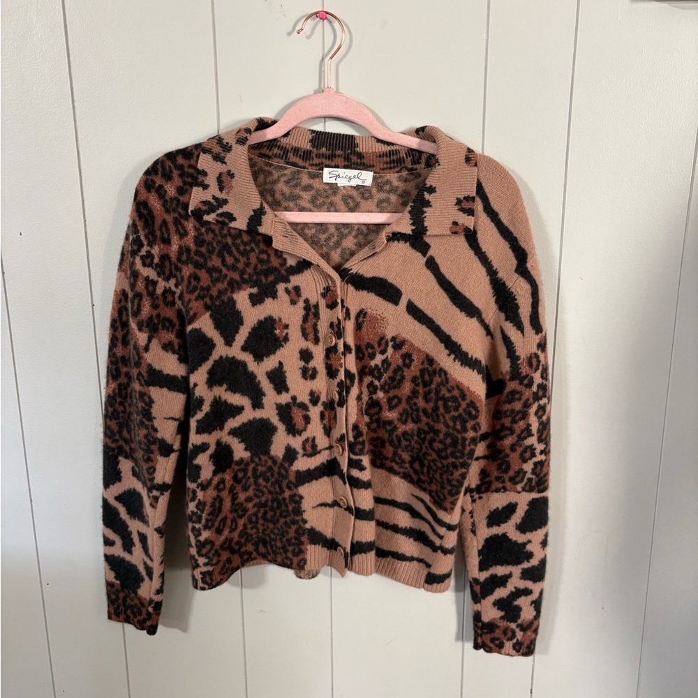 Spiegel Animal Print Cardigan - Tan and Black